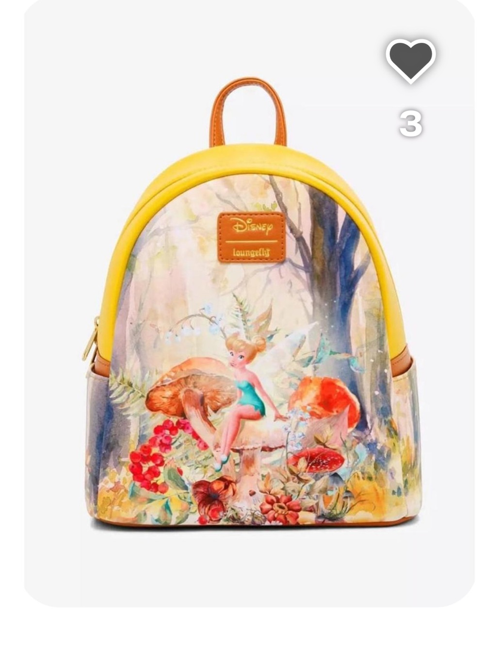 Loungefly Tinker Bell Mushroom Forest Watercolor Mini Backpack - Yellow Trim